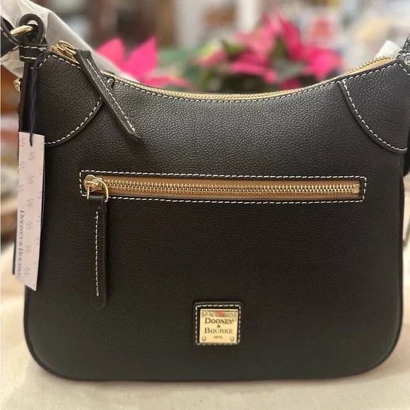 Dooney & Bourke Sorrento Hobo 28 Black Leather Shoulder Bag with Gold Details - Picture 5 of 13